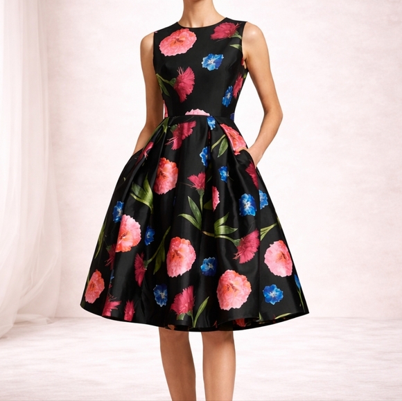 Carolina Herrera Dresses & Skirts - Carolina Herrera Floral Silk-Blend Mikado A-Line Cocktail Dress Size 10